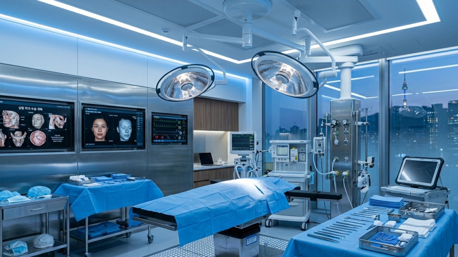 Korean plastic surgery operating suite prepared for breast augmentation procedure